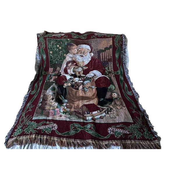 American Vintage Christmas Santa Toys Tapestry Blanket - Picture 2 of 10